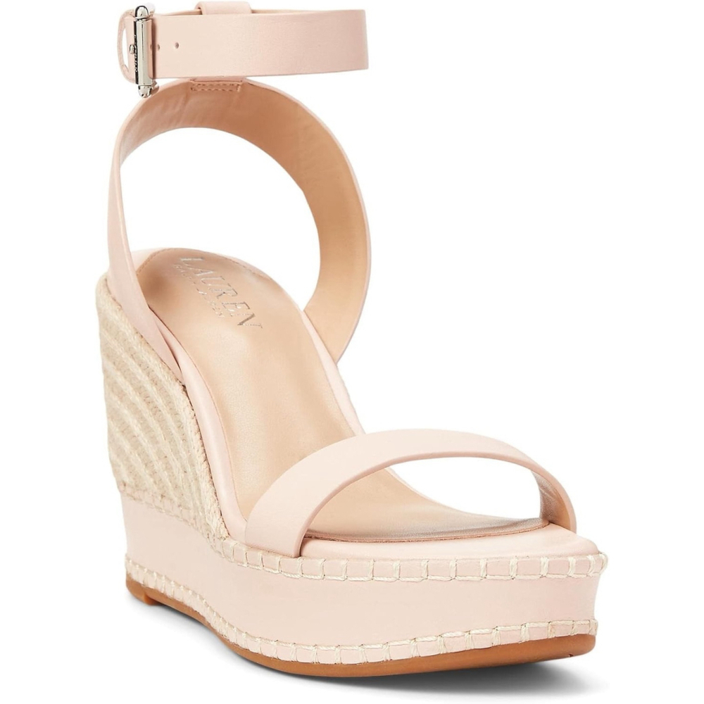 Lauren Ralph Lauren Hilarie LEATHER Espadrille Platform Sz 9.5 B PINK Soft Nappa - Picture 2 of 13